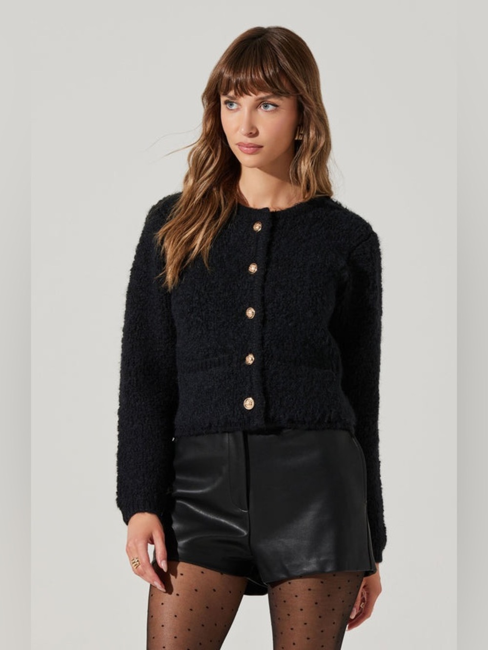 H&M Black Knit Bouclé Cardigan Blazer Button Down Teddy Jacket Fleece Sweater